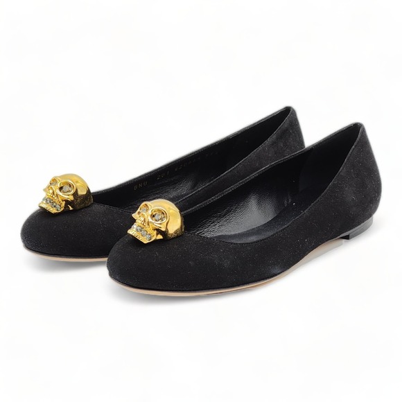 Alexander McQueen Classic Skull Leather Ballerinas Flats Shoes NIB Black 35.5 - Picture 2 of 9